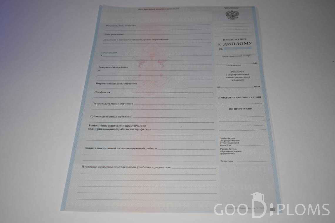 Приложение к Диплому Училища период выдачи 2007-2010  -  Альметьевск
