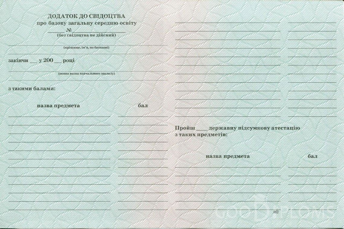 Украинский аттестат за 9 класс - Обратная Сторона приложения- Альметьевск